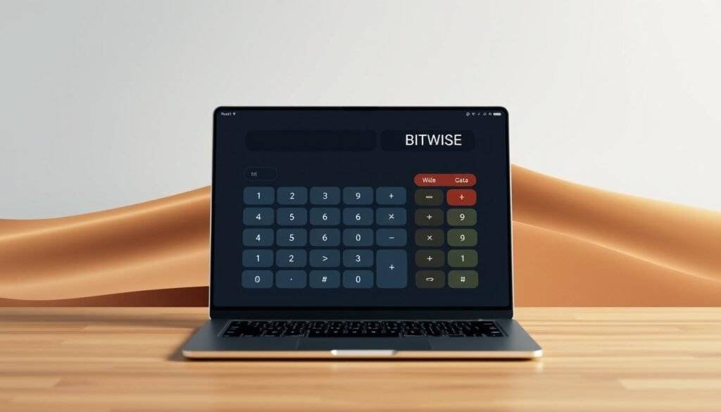 Generate an image of a simple, intuitive bitwise calculator interface on a desktop screen.