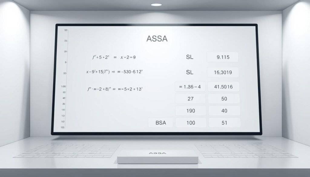 A detailed, clinical illustration of a body surface area calculator displayed on a clean, minimalist interface. In the foreground, a sleek, high-resolution graphic showcases the key mathematical formulas and variables needed to compute BSA, rendered in a clear, legible typeface. The middle ground features a subtle grid or guideline system to enhance the calculator's usability, while the background maintains a muted, neutral color palette to keep the focus on the central computing tools. Soft, directional lighting creates depth and highlights the precision of the design, conveying a sense of scientific authority and user-friendly functionality.