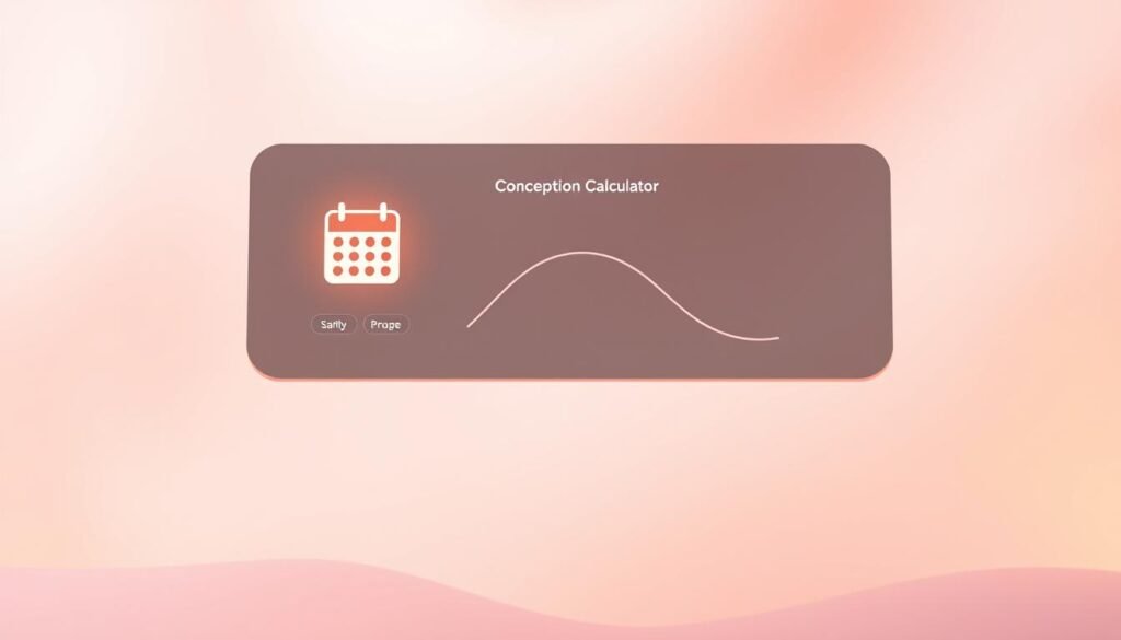 A sleek, modern conception calculator tool hovers against a soft, pastel-hued backdrop. The interface is minimalist and intuitive, with clean lines and intuitive controls. The foreground features a stylized calendar icon, radiating a warm, organic glow. The middle ground showcases a curvilinear graph, illustrating the cycle of a woman's menstrual period. The background blends a subtle gradient, evoking a sense of tranquility and contemplation. Soft, diffused lighting casts a gentle, natural illumination across the scene, creating a calming, inviting atmosphere. The overall composition conveys a sense of simplicity, utility, and thoughtful design, perfectly suited to aid in the calculation of conception timing.