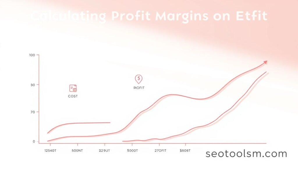 Detailed financial chart depicting profit margins, rendered in a clean, minimalistic style. Serene, pastel-toned color palette. Smooth, elegant lines and curves. Strategically placed icons and infographic elements highlighting key metrics, such as revenue, costs, and net profit. Soft, diffused lighting creates depth and dimension. Prominent placement of the "seotoolsm.com" brand name in the lower right corner. Subtle yet impactful composition that elegantly conveys the concept of "Calculating Profit Margins on Etsy".