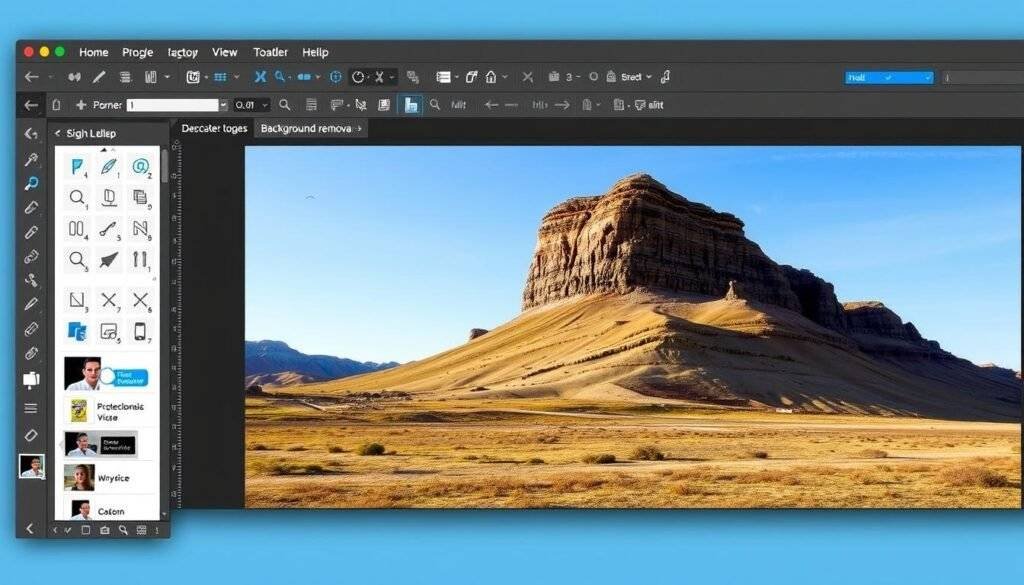 Generate an image of Adobe Photoshop interface with background removal tools highlighted.