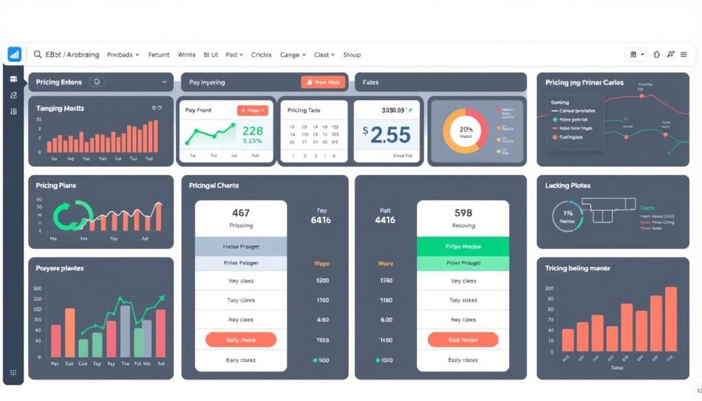Generate an image of a business dashboard displaying various pricing plans.
