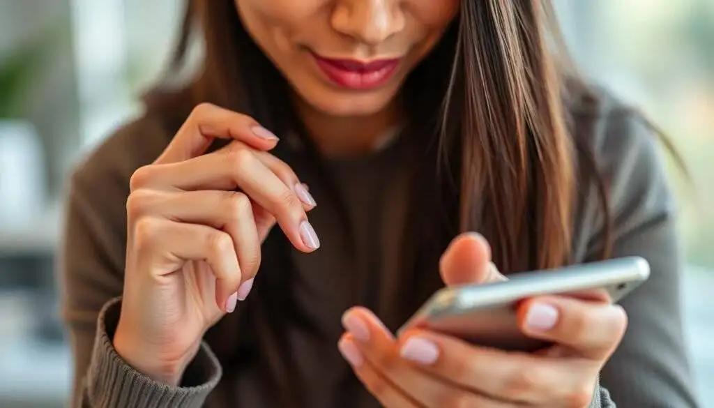 Generate an image of a person using a calorie burned calculator on a digital device. Generate an image of a person using a calorie burned calculator on a digital device.