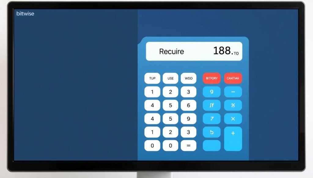 Generate an image of a simple, intuitive bitwise calculator interface on a computer screen.