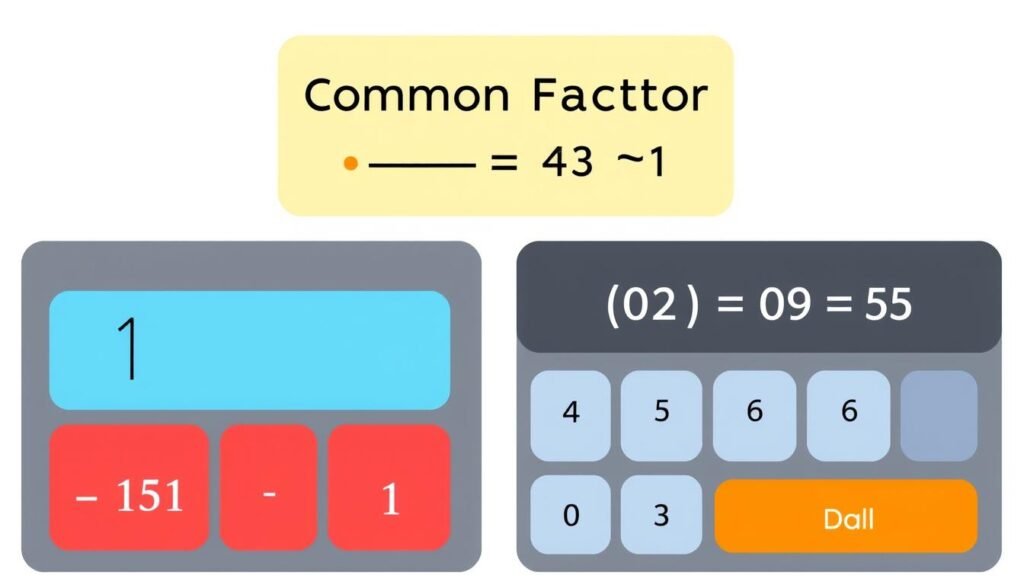 Generate an image of a user-friendly online calculator interface displaying the calculation of common factors between two numbers.