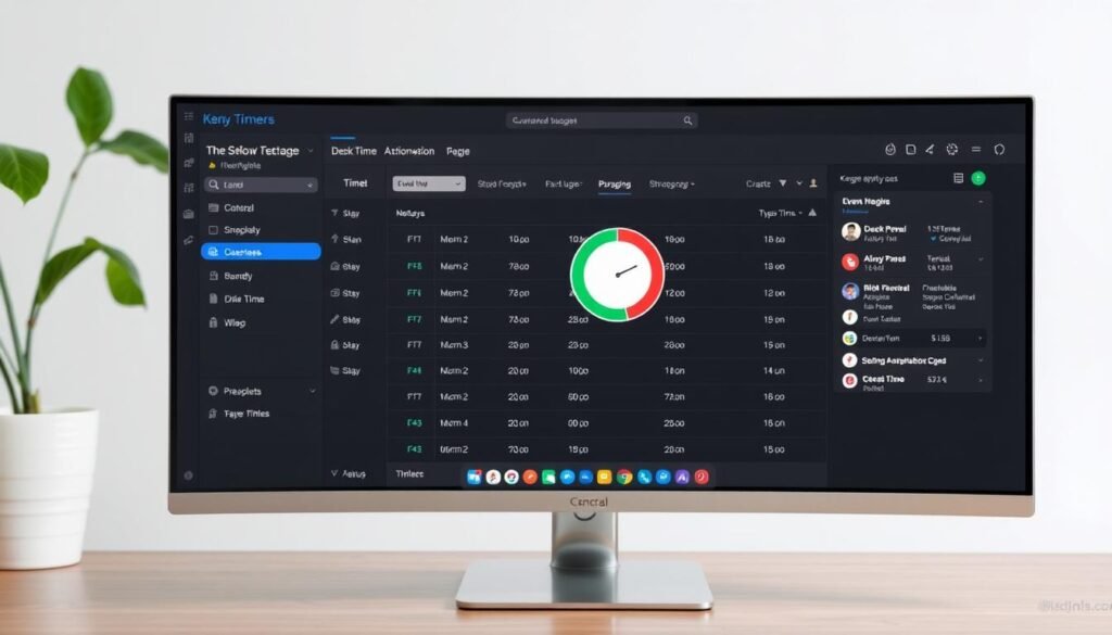 Generate an image of a user interface of DeskTime time tracking app on a desktop screen.