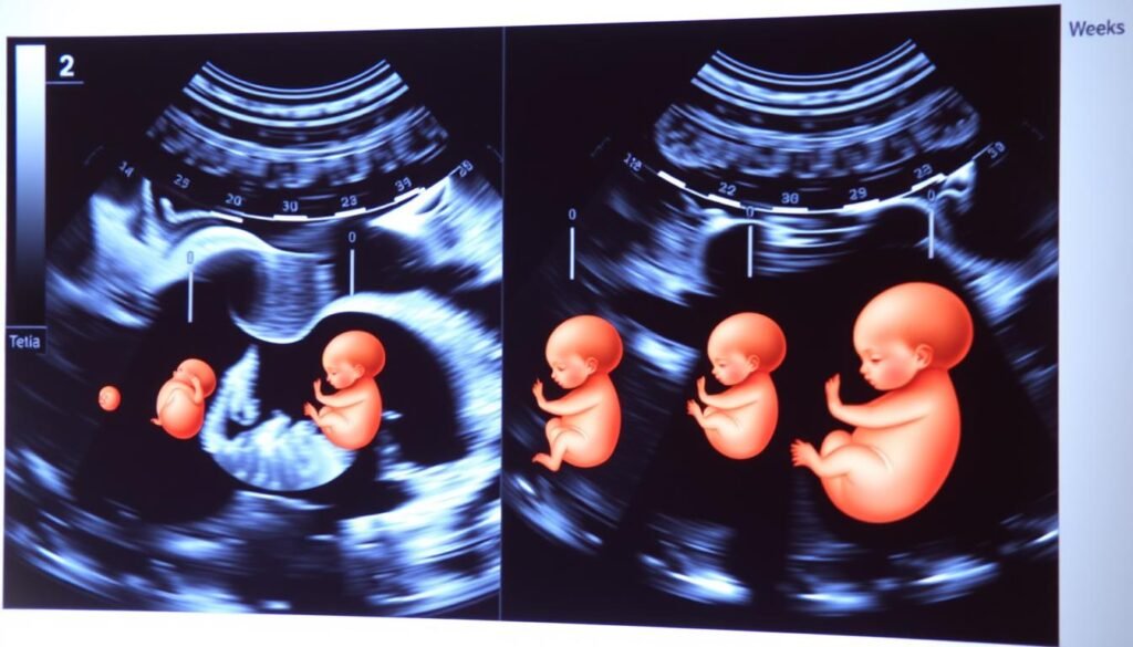 Generate an image of an ultrasound scan showing fetal development.