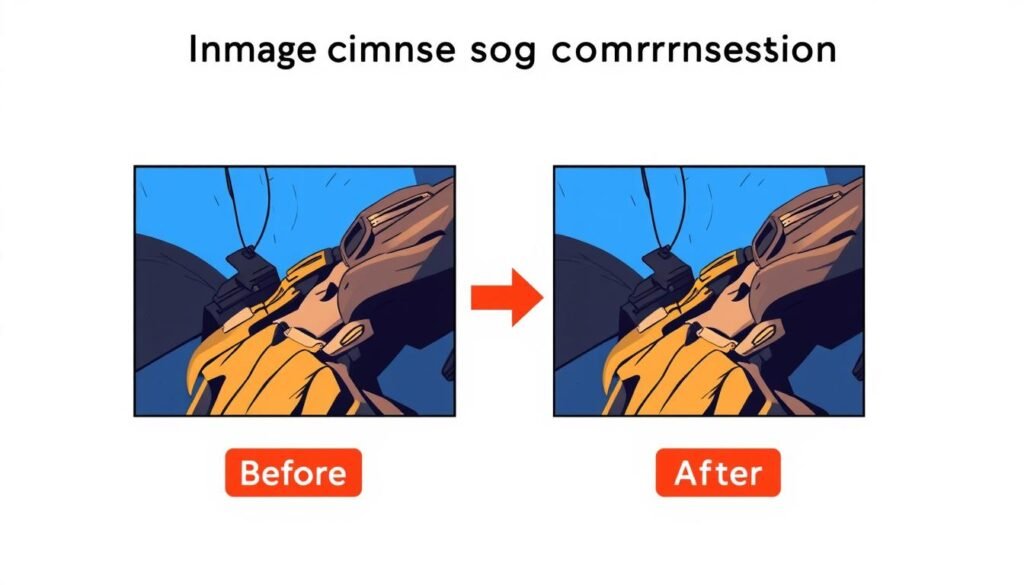Generate an image representing the concept of image compression, showing a before-and-after comparison of a compressed image.