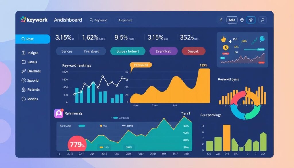 Image of a dashboard displaying keyword rankings