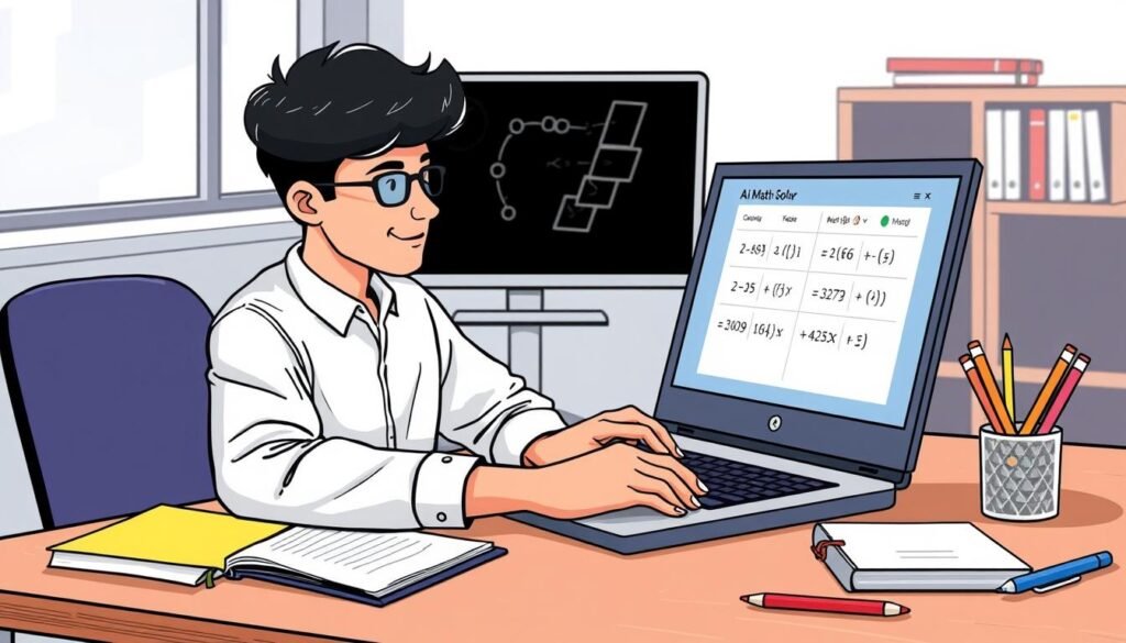 Image of a person using a laptop to access the AI math solver
